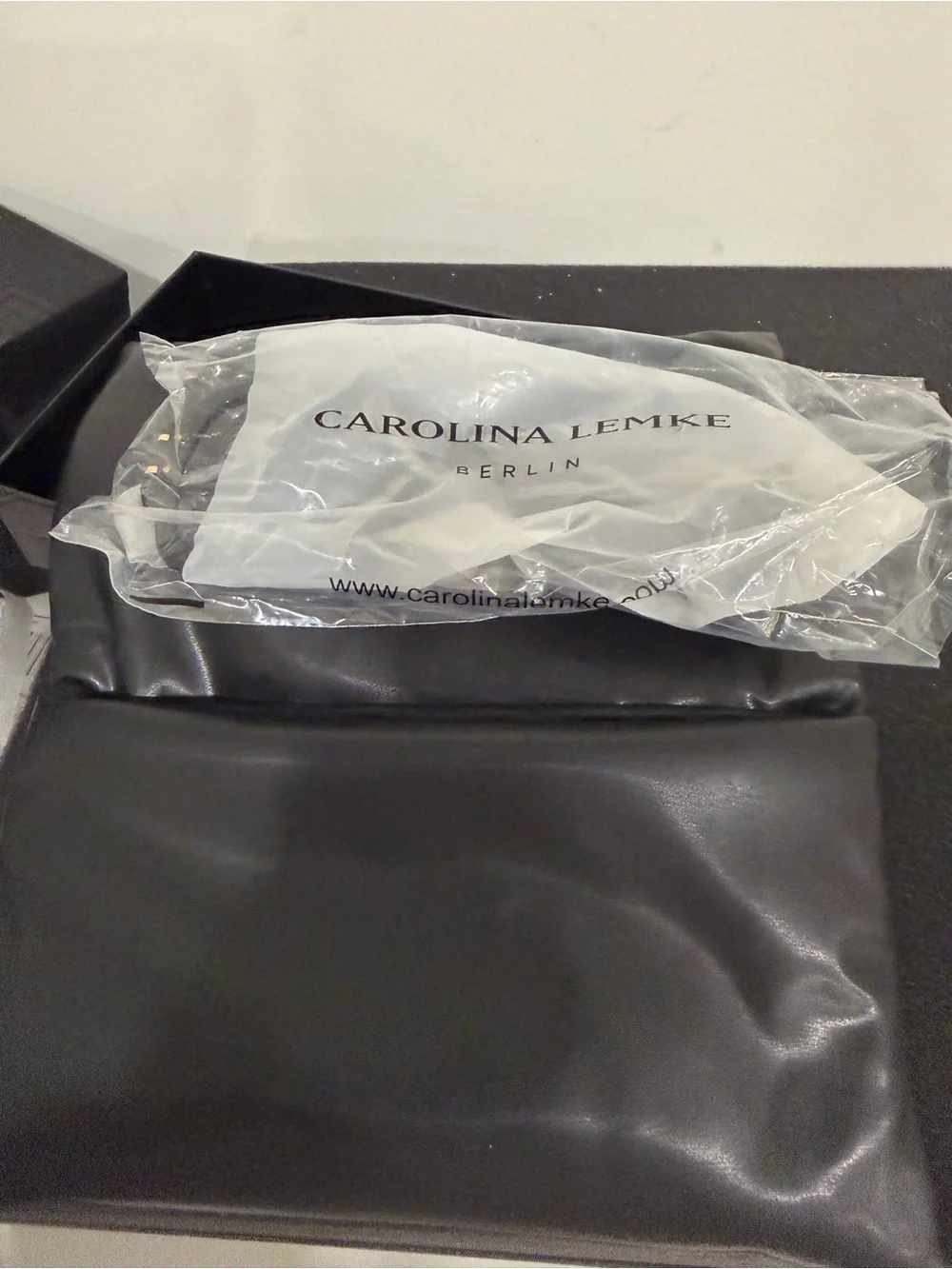 Carolina Lemke Suri Shiny Black Frame Sunglasses with Gold Accent Luxury Case